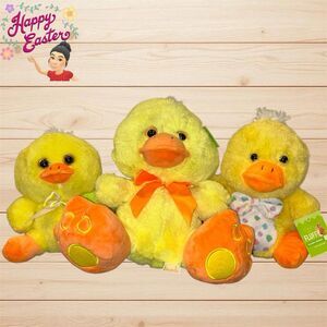 3x Happy Go Fluffy Easter Plush Friends 7" and 9.5"